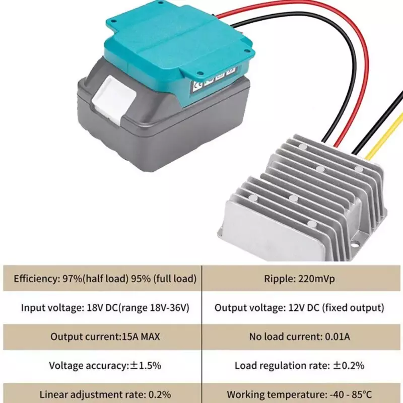 Convertidor reductor de CC de 18V a CC de 12V, adaptador para batería de iones de litio Makita de 18V, 180W, regulador automático Buck Boost