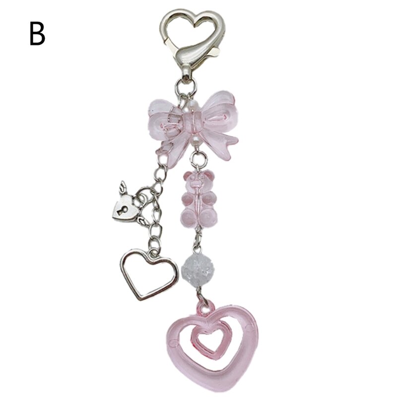 Porte-clés élégant en forme cœur perles avec nœud décoration pour clés sacs, téléphone
