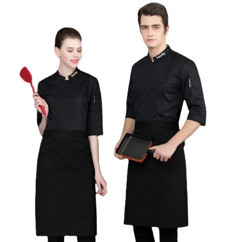 Uniforme de trabalho com manga curta, roupa de chef de cozinha respirável para homens e mulheres