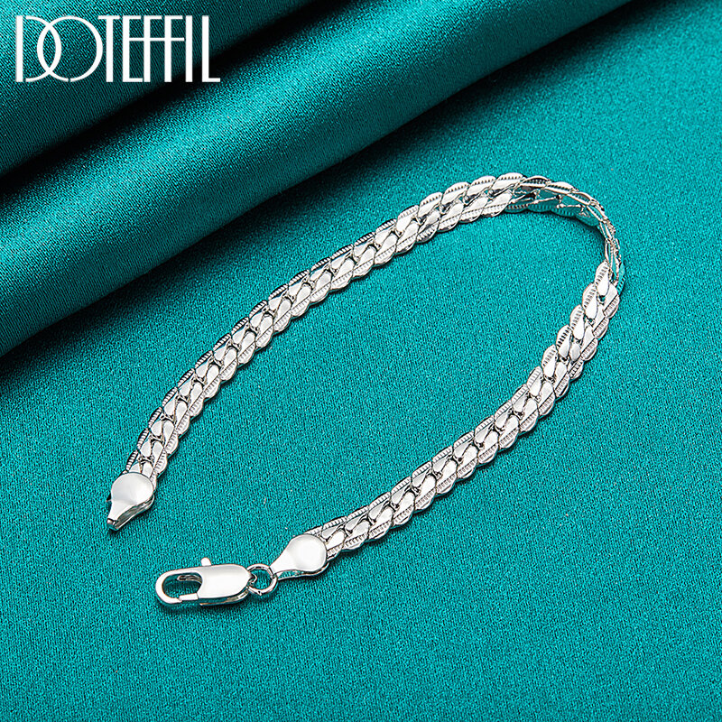 DOTEFFIL-Bracelet en argent regardé 925 pour homme et femme, or 24 carats, 6mm, 18 cm, 19 cm, 20cm, côté plat, bijoux de fiançailles et de mariage