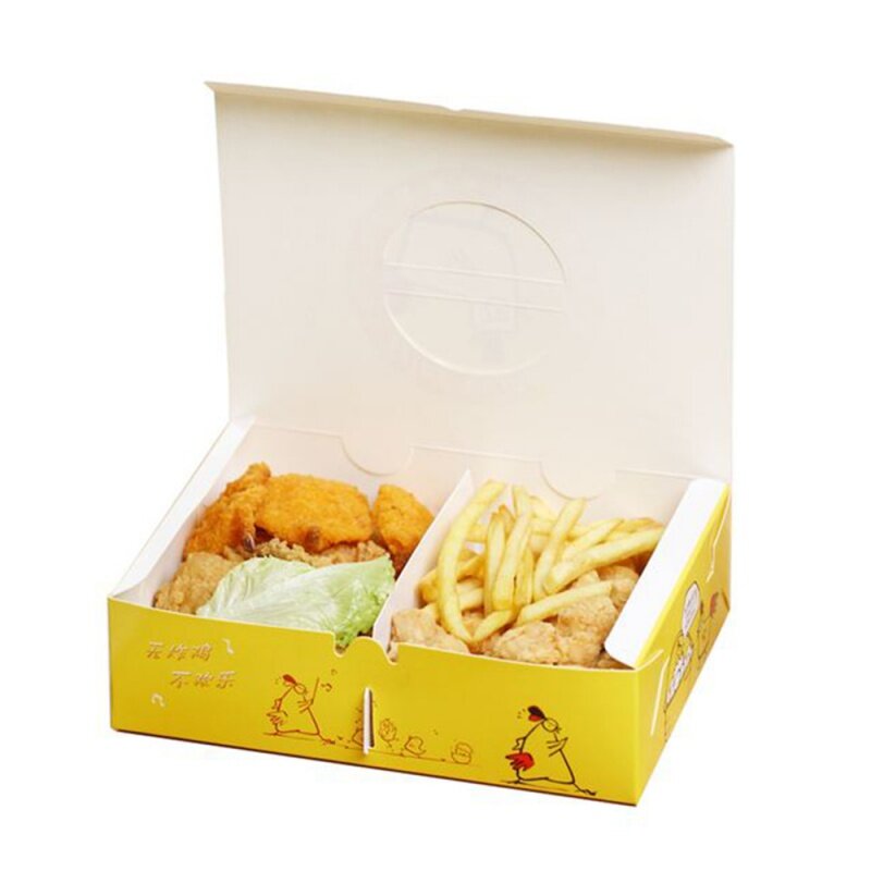 Op Maat Gemaakte Productkip Burger Doos Verpakking Frietpapier Wegwerp Gebraden Kip Verpakkingsdozen
