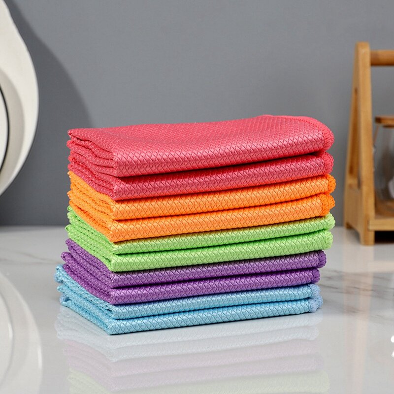 5 Pcs Fish Scale Grid Glass Cleaning Cloth Without Water Mark Thickened Kitchen Cleaning Towel Absorbent, Cleaning Cloth