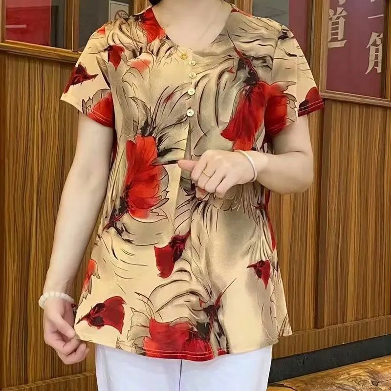 2023 New Vintage Casual Printing Women's Clothing Fashion O-neck Tops Summer Thin Vintage Floral Short Sleeve Trend T-Shirts