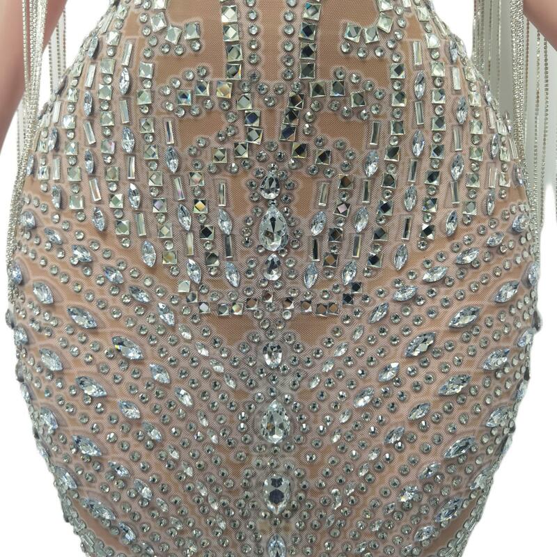 Luxury Long Prom Dresses 2024 Luxury Silver Beaded Crystals Tassel Evening Dresses African Women Cocktail Gowns for Party Bajiao