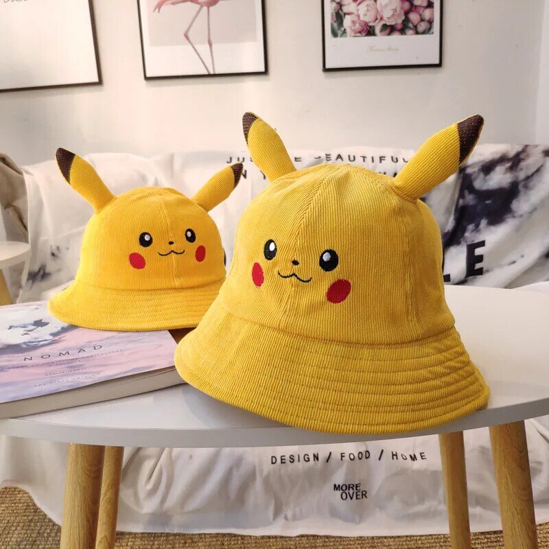 Pikachu topi Bucket topi matahari pinggiran lebar Anime ember kartun lucu topi bisbol luar ruangan nelayan pantai untuk hadiah anak-anak dewasa