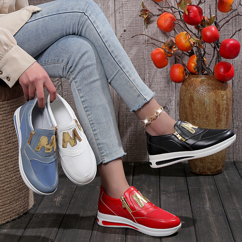 Женские повседневные кроссовки, модель 2024 года, искусственная Вулканизированная обувь на платформе с боковой молнией и принтом, женская обувь