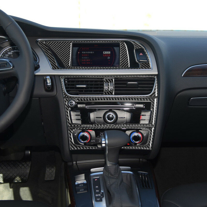Aksesori Mobil Penutup Dekorasi Bingkai AC Navigasi Konsol Potongan Panel CD Stiker Serat Karbon Otomatis untuk Audi A4 B8 A5 S5 S4 RHD LHD