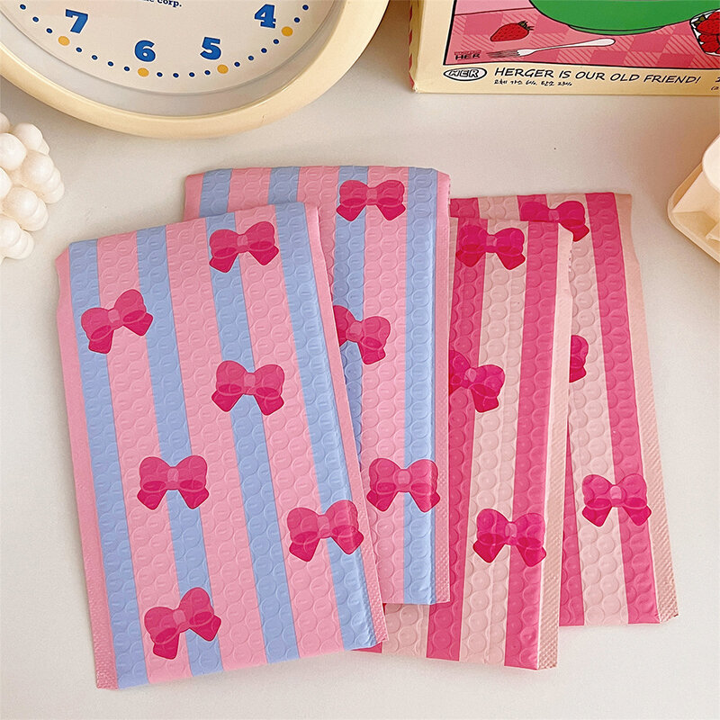 Bolsa de sobre de burbujas con lazo de 5 piezas, sobres acolchados con autosellado, color rosa, para correo y regalos
