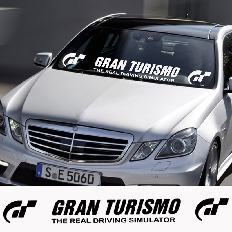Autocollants de voiture Gran Turismo pour pare-brise, décalcomanie en vinyle, accessoires décoratifs de voiture, noir et blanc, mode