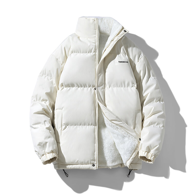 Jaqueta puffer grande para homens e mulheres, casaco acolchoado monocromático, parka de lã quente, streetwear, novo, inverno, 2024