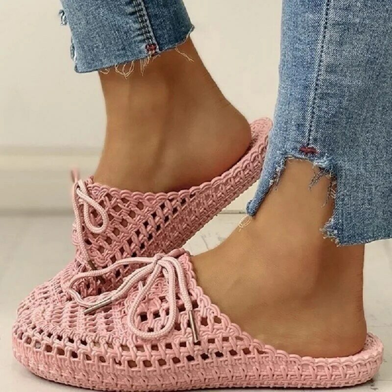 Women's Sandals Summer Hollow Toecap Female Flat Slippers Outdoor Casual  Beach Solid Color Breathable Soft Ladies Hole Sandals