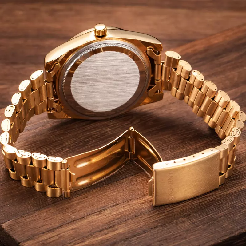 Cagarny-reloj analógico de acero inoxidable para hombre, accesorio de pulsera de cuarzo resistente al agua con diamantes, complemento masculino de marca de lujo con diseño de estilo Hip Hop
