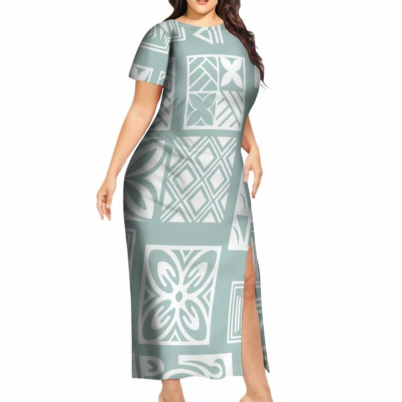 女性用半袖ドレス,マキシ,samoan,サイドスリット,ポリネシア包帯,コレクション2024