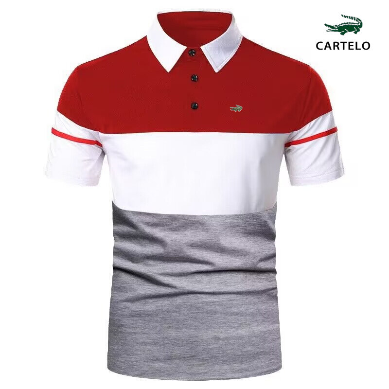 CARTELO-POLO bordado de alta calidad para hombre, camiseta de contraste, marca de verano, negocios, informal, manga corta