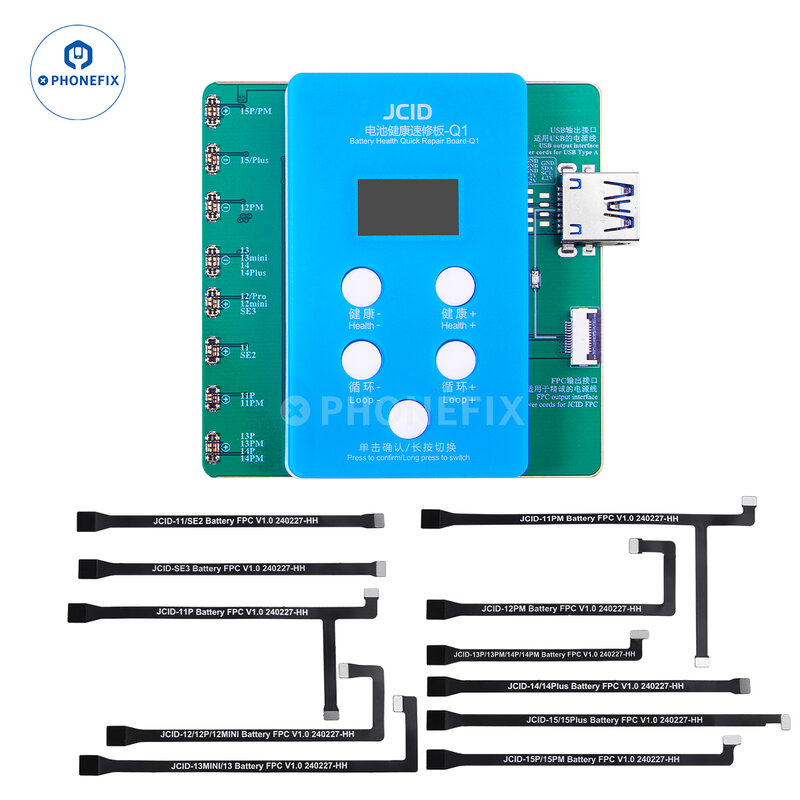 JCID JC-Placa de reparación rápida de batería Q1, instrumento V1SE para iPhone 11-15PM, herramienta de mejora de eficiencia sin Cable externo