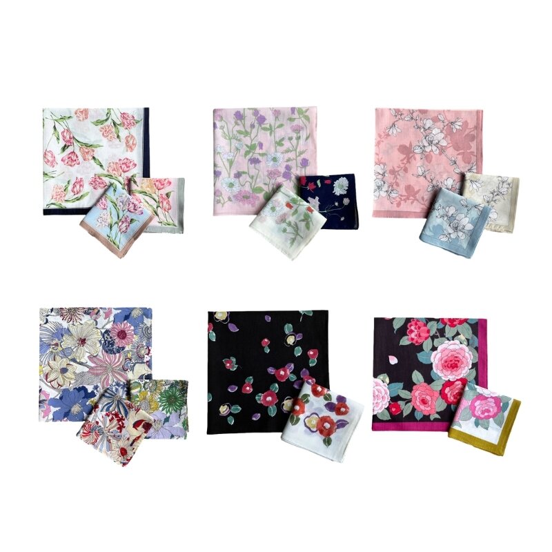 45x45cm Girls Women Printed Handkerchiefs Colorful Hankies Pocket Floral Pattern Square Hijab Handkerchiefs for Woman