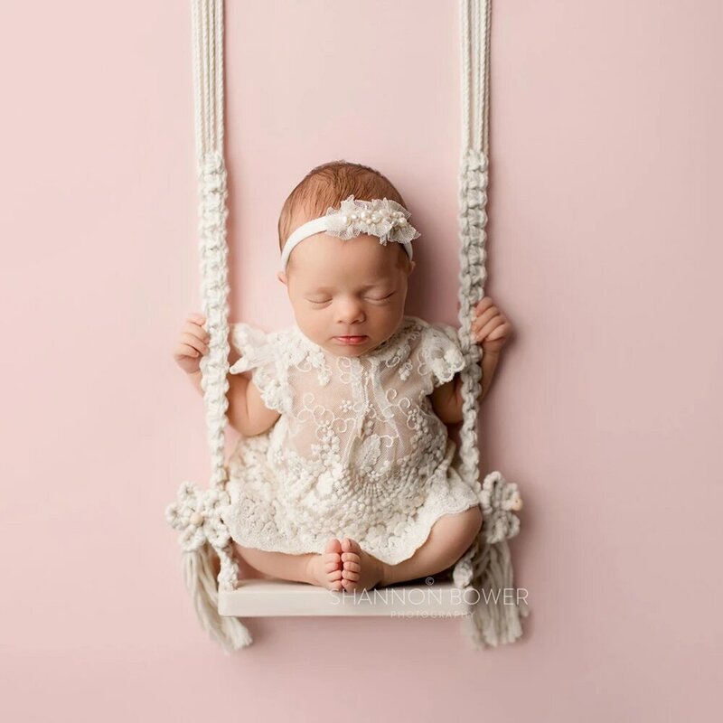 Neugeborene Fotografie Requisiten Baumwoll seil Weben Holz schaukel Kinder fotografie Shootsession Posing Hilfe