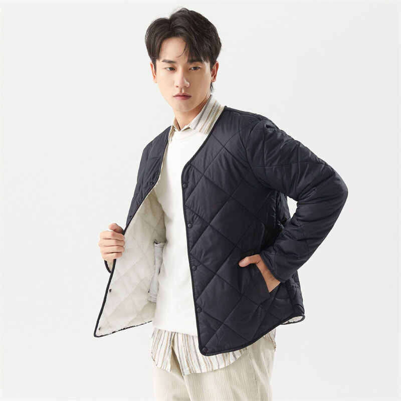 2024 New Autumn/Winter Men's Cotton Coat Fashion Casual Home Warmth Thickened Coat Pocket Lamb Fleece Lined Cotton Short Coat