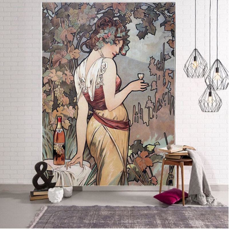Menina bonita ilustração fundo decoração, Nordic INS estilo tapeçaria