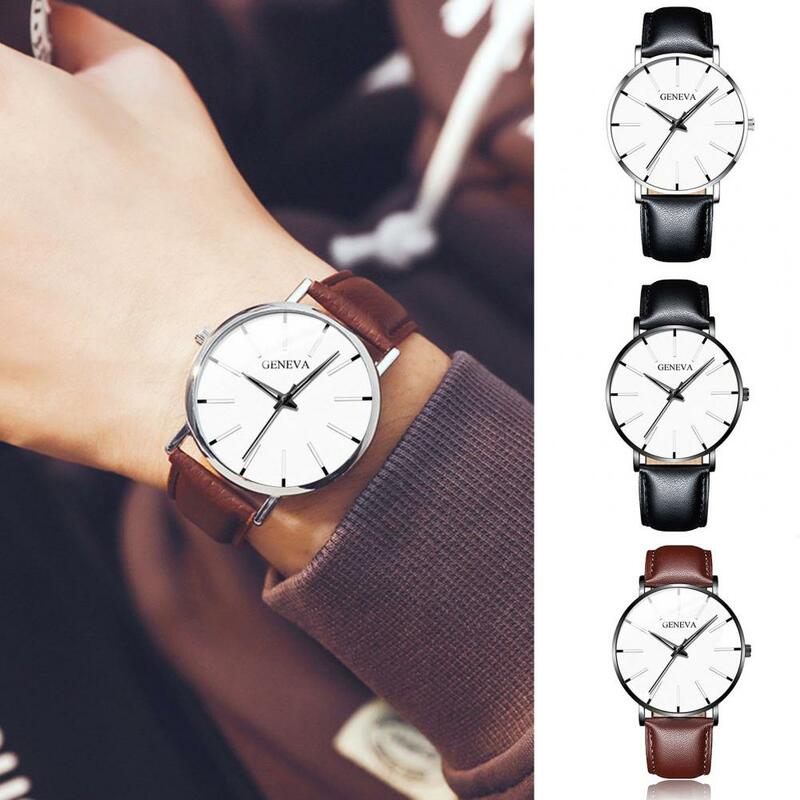 Męski zegarek kwarcowy okrągła tarcza wyświetlacz analogowy pasek ze sztucznej skóry człowiek biznesowy zegarek kwarcowy luksusowy męski zegar