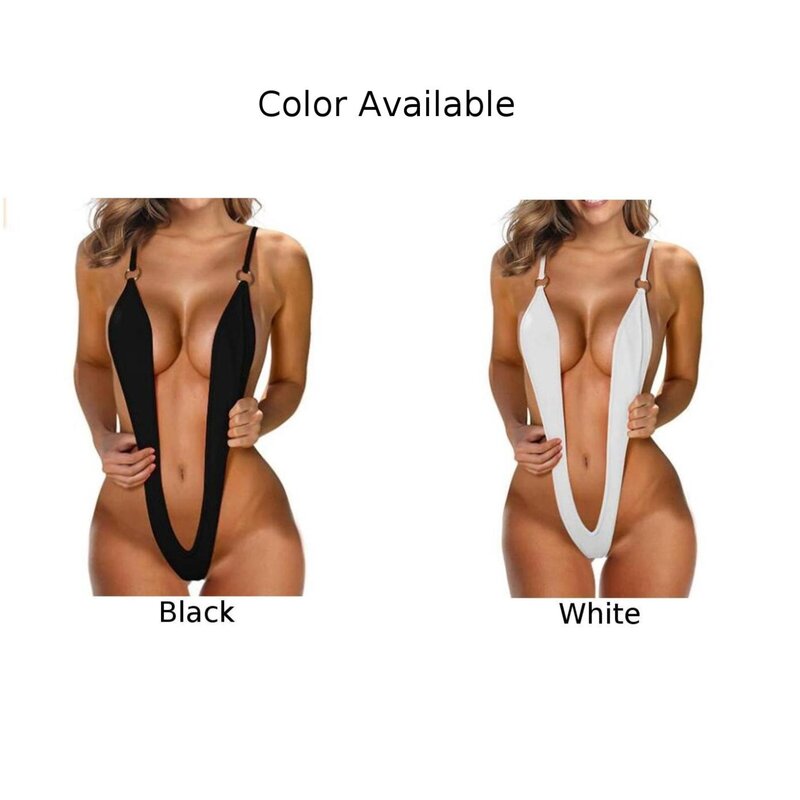 Beach Holiday Women Bodysuit Thong Slight Strech Solid Color Summer Swimsuit Swimwear V-string Bikini Clubwear