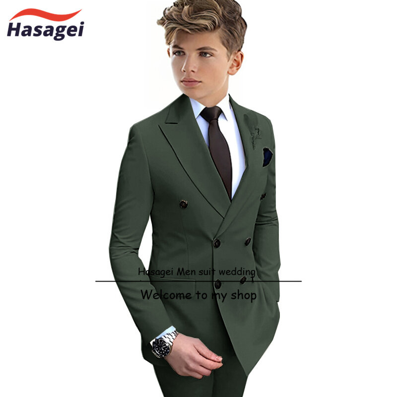 Vestito da ragazzo verde scuro 12 anni giacca doppiopetto pantaloni 2 pezzi Set colletto con visiera smoking da sposa formale per bambini