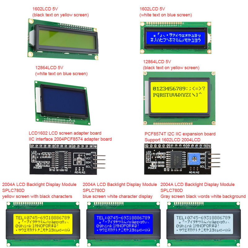 LCD1602液晶1602 2004A 12864液晶モジュールHD44780/SPLC780DコントローラとPCF8574T I2C iic拡張ボードモジュール