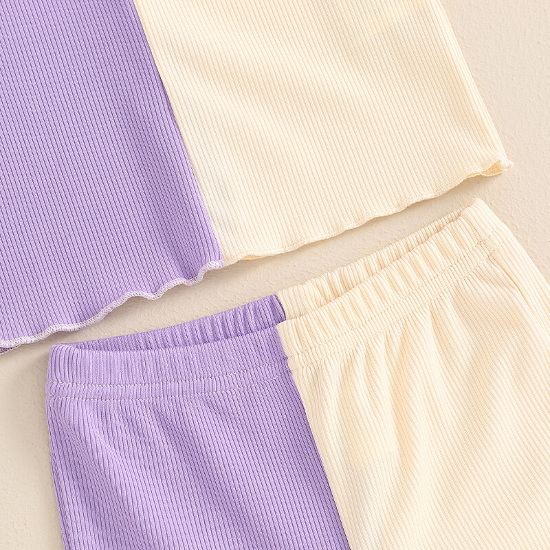 Suefunskry Set celana anak perempuan, pakaian musim panas lengan pendek warna kontras motif kupu-kupu dengan celana menyala