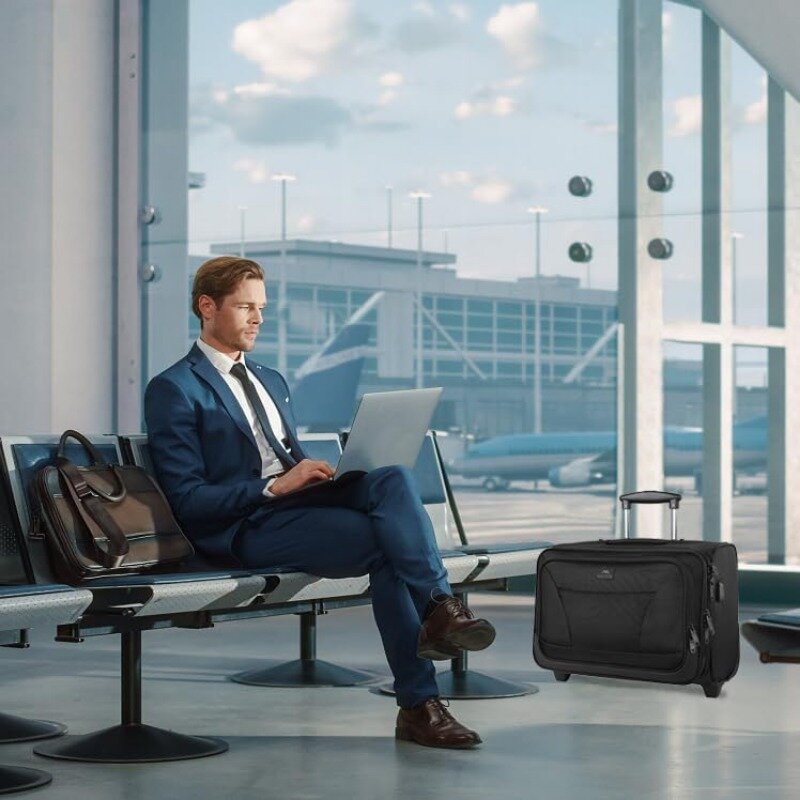 旅行や大学のためのラゲッジケース付きの2つのホイール付きの黒いワークバッグ,自宅での旅行かばん,17インチ