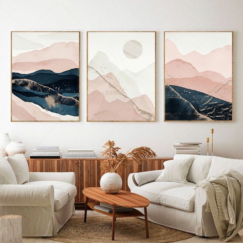Абстрактный пейзаж, розовый цвет, рандомный цвет, скандинавские плакаты и принты, настенные картины для гостиной, домашний декор