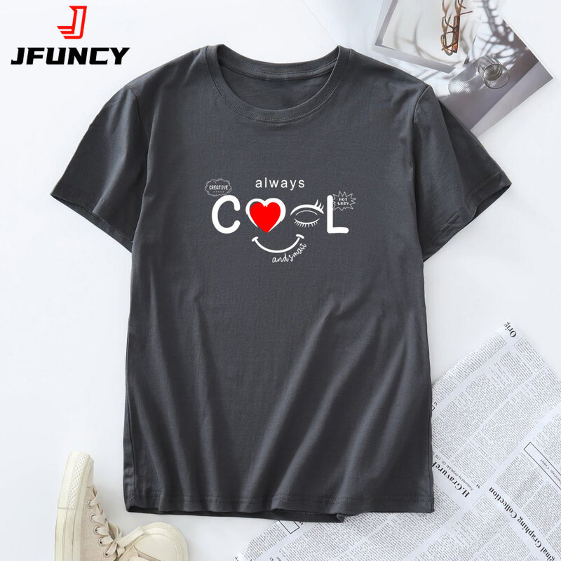 JFUNCY-Camiseta de gran tamaño para mujer, a la moda Camisetas estampadas, Tops de manga corta para mujer, camisetas Harajuku para mujer, ropa