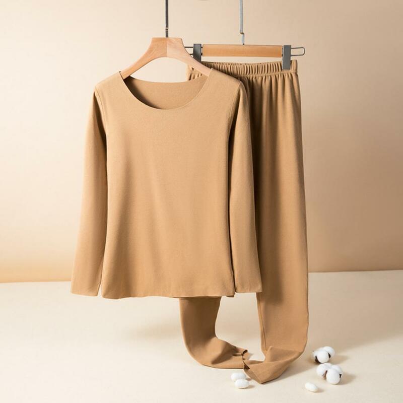 Женское термобелье, уютный зимний пижамный комплект с высокой эластичностью, топ и брюки, мягкий теплый комплект женского нижнего белья, Круглый комплект для женщин