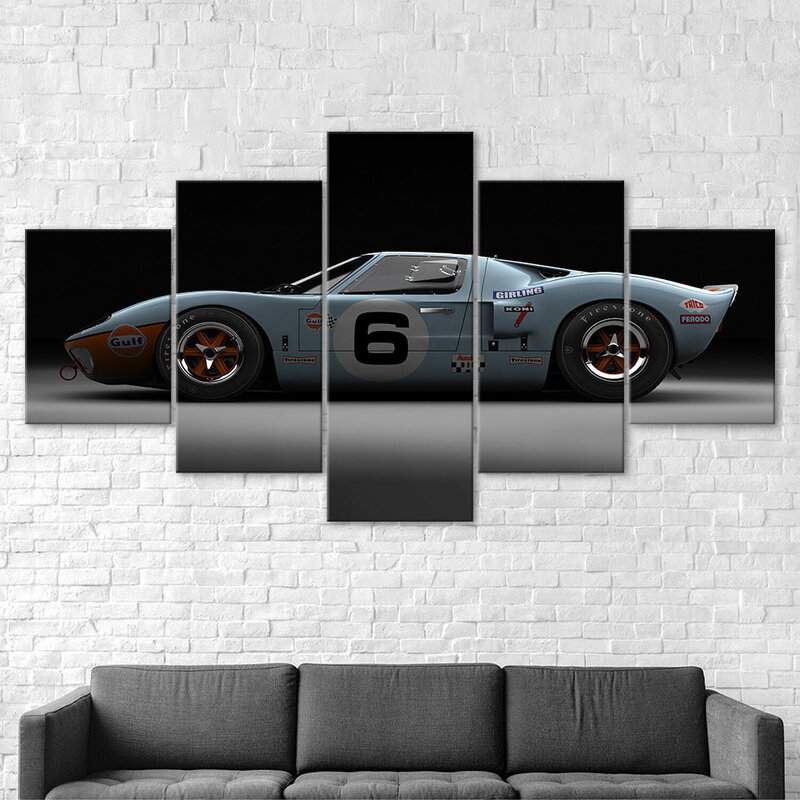 Lienzo de arte de pared de coche deportivo Ford GT40, Impresión de Panel múltiple, póster de habitación para fanáticos de Moto automática, decoración del hogar, regalo de imagen para él, 5 piezas