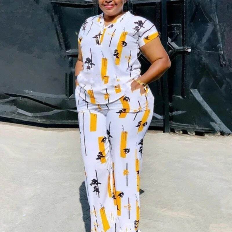 African Fashion Pants Set Women Blouse Straight Trousers Two Piece Set Woman Shirt Tracksuit Set Summer Top Matching Sets