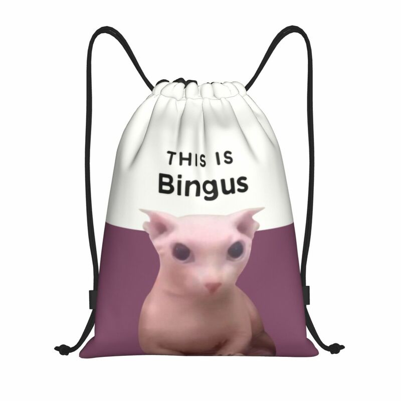 Ini adalah tas serut Bingus Pria Wanita olahraga Gym portabel ransel belanja kucing Sphynx Kawaii