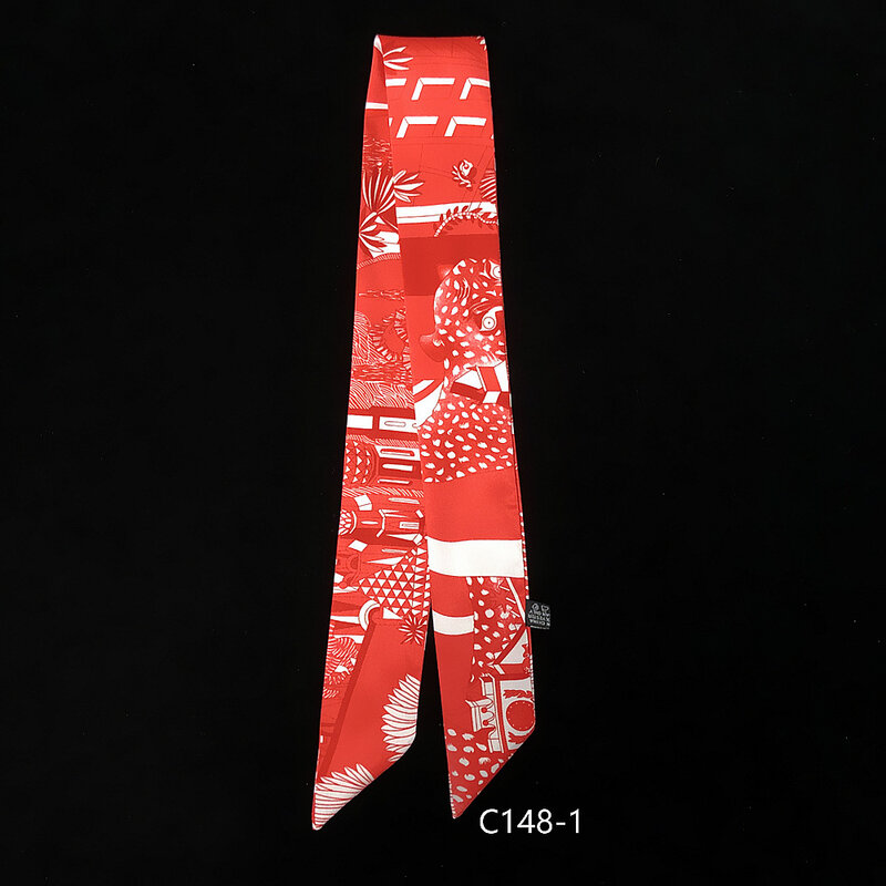 Leopard Person Home Print Bag Ribbons Luxury Brand Fashion Headband Small Long Skinny Scarves 95cm*5cm Small Silk Scarf Women