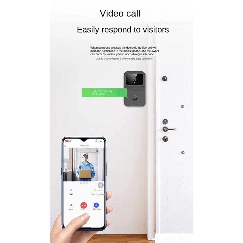 Security Doorbell Camera Wireless Wi-Fi Video Doorbell Night Vision Home Smart Security Doorbell Two-Way Calls Camera