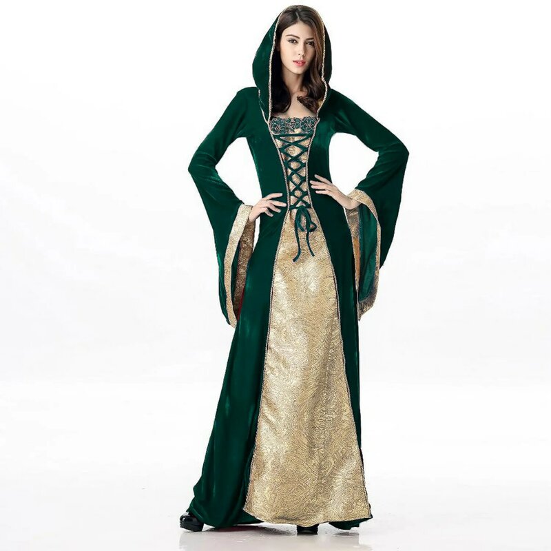 Kostum Halloween Besar Istana Abad Pertengahan Eropa Ratu Retro Cos Gaun Pertunjukan Pesta Dansa Makeup