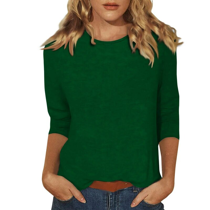 Женская повседневная одежда, Модный женский пуловер с растительным принтом, свитшот с круглым воротником, летние женские рубашки с рукавом 3/4, графический товар