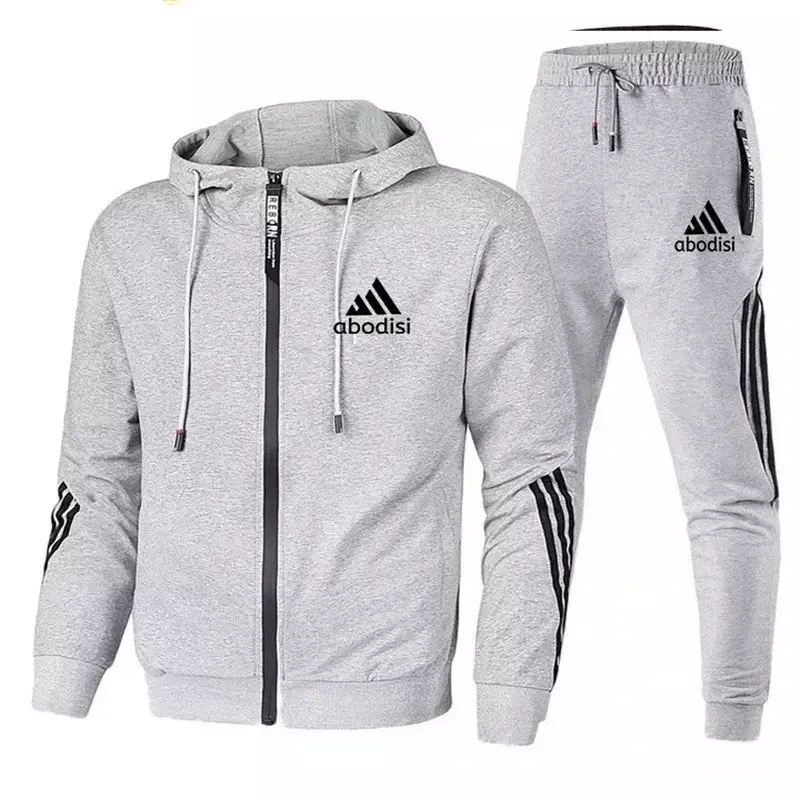 Spring and Autumn Fashion Men's Leisure Gym Fitness and Jogging Sports Suit Bodyguard Camping Baseball Zipper Hoodie+Pants 2-pie