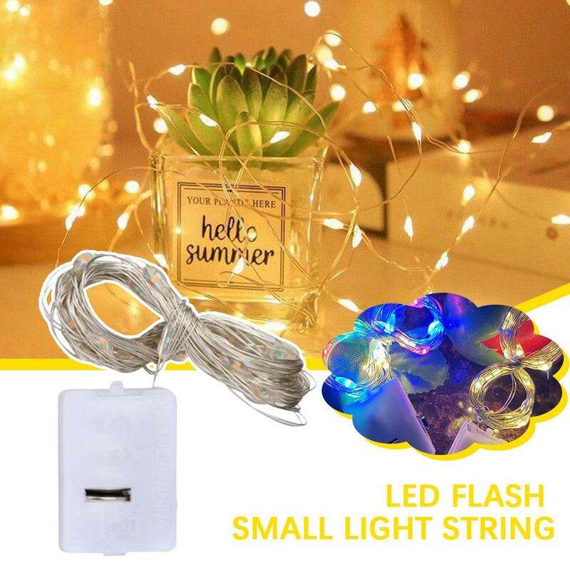 Mini guirxiété lumineuse dégradée à fil LED, 1m, 2m, batterie Cr2032, nouvel an, petite guirxiété de Noël, arbre, flash R9y4