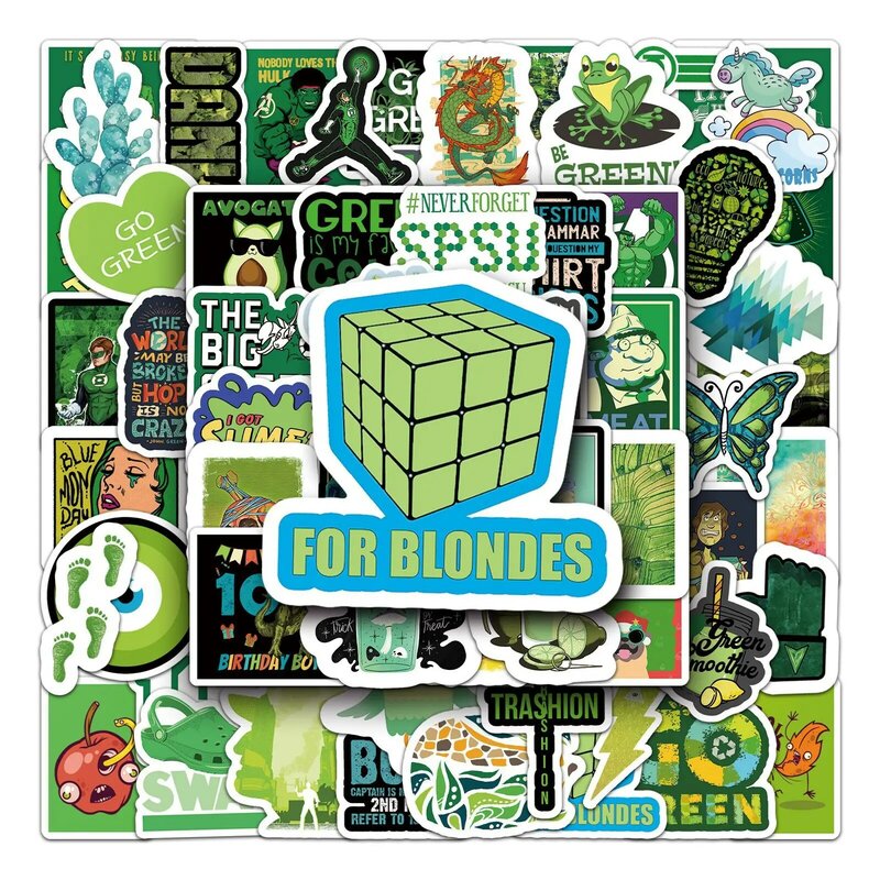 Pegatinas de grafiti de serie pequeña fresca verde, 67 piezas, adecuado para cascos de ordenador portátil, decoración de escritorio, pegatinas DIY, juguetes al por mayor