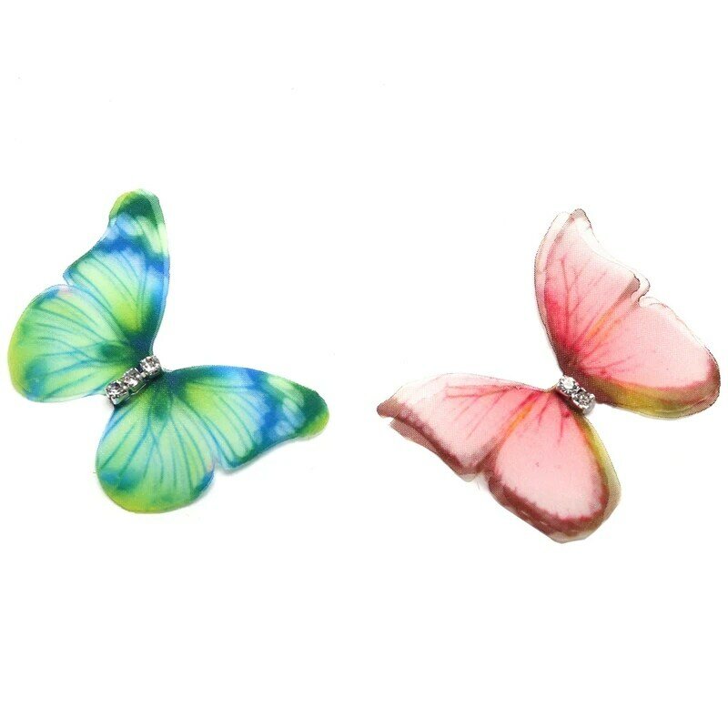 150Pcs colore sfumato Organza tessuto farfalla Appliques 38Mm farfalla in Chiffon traslucido per decorazioni per feste