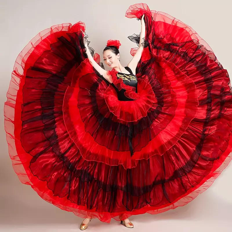 Fashion Plus Size Spanish Flamenco Dress Female Belly Dance Dress Gorgeous Stage Performance Team Wear Gypsy Costume SL6093