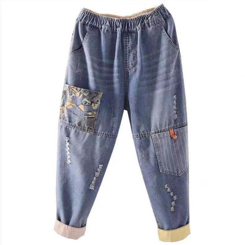 Women Baggy Jeans 2023 Vintage Korean Streetwear High Waist Loose Denim Trousers Casual Boyfriend Female Harem Cropped Pants