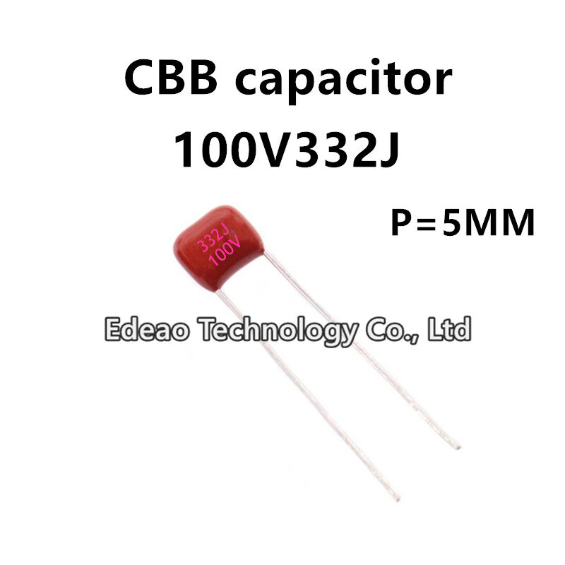 Конденсатор CBB 100 в 332J 0,0033 мкФ 332 нФ 5% шаг 5 мм P = 5 100V332J 332J100V P = 5 мм, 20 шт./партия