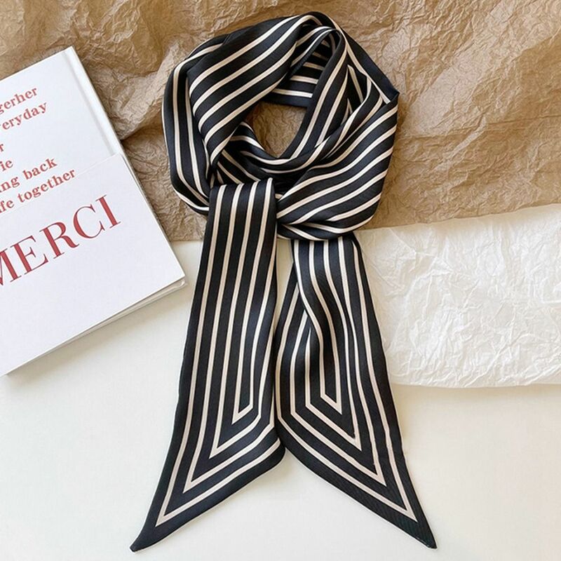 Women Retro Tie Printing Wraps French Stripe Neckerchief Small Long Scarf Printed Scarf Korean Style Scarves Silk Scarf