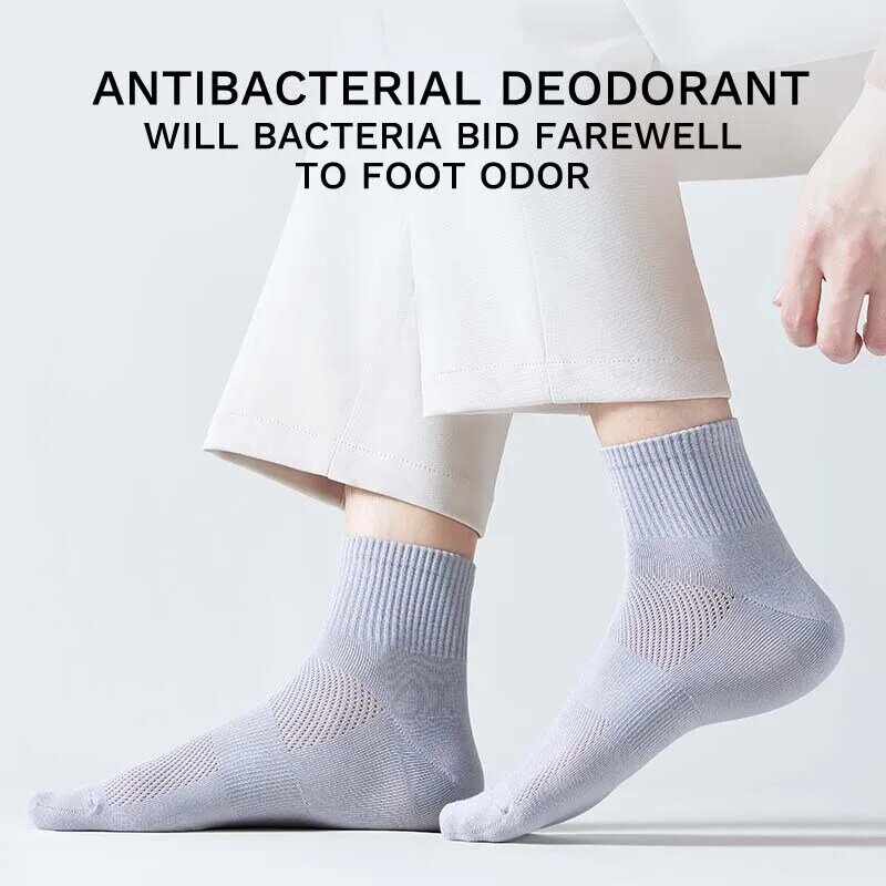 MiiOW 5คู่ถุงเท้าผ้าฝ้ายชุดฤดูร้อน Antibacterial Breathable ตาข่ายถุงเท้าสั้นระงับกลิ่นกายสีทึบถุงเท้ายาว Harajuku