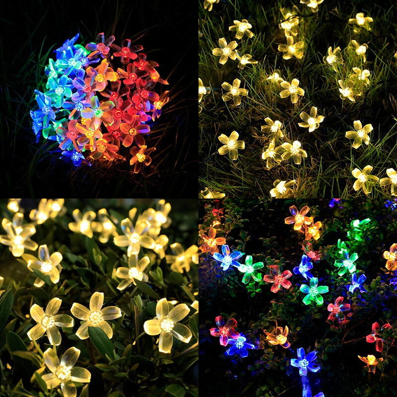 Solar Power LED String Fairy Lights, Pêssego, Sakura Flor, Guirlandas, Jardim, Decoração de Natal, Ao ar livre, Jardim, 100, 200, 400 Leds