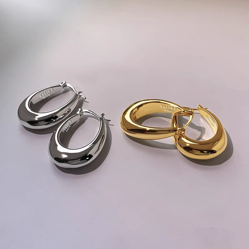 925 Perak Murni Anting-Anting Oval Antik untuk Wanita Anting-Anting Trendi Perhiasan Mencegah Alergi Aksesori Pesta Hadiah